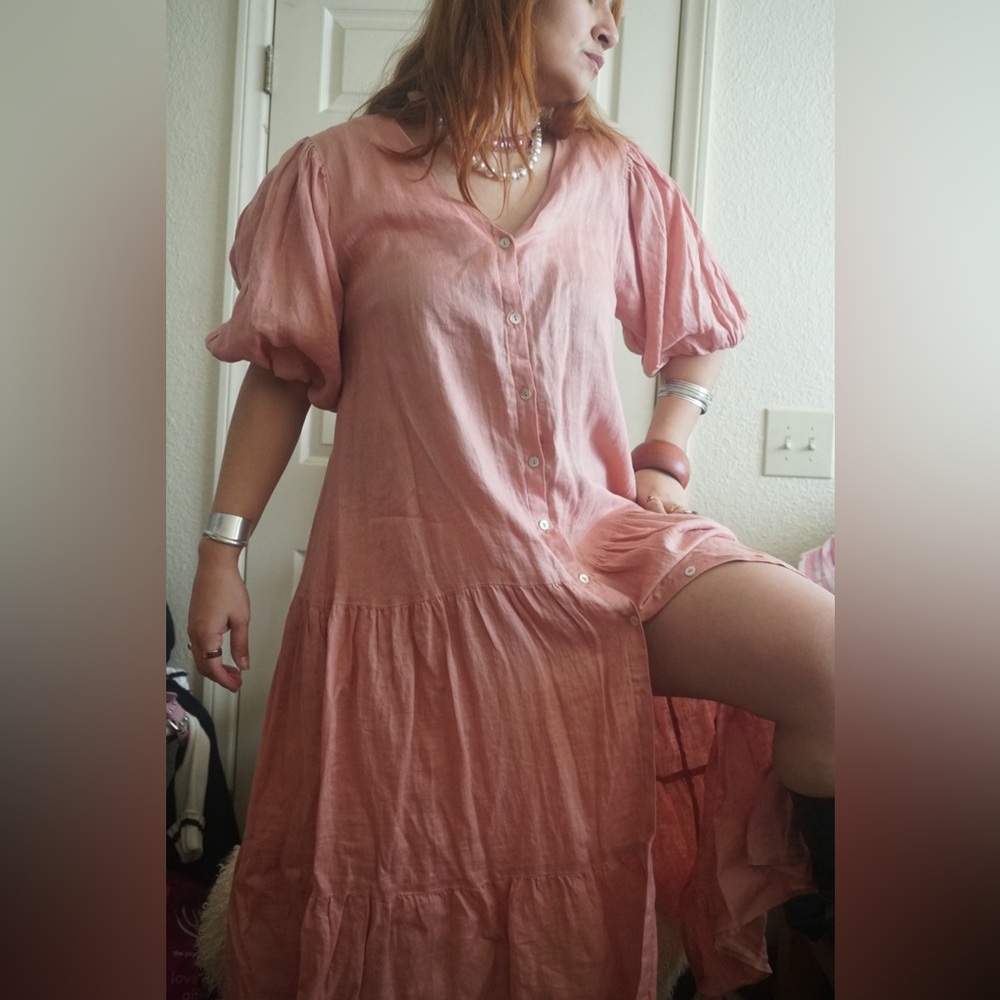 Linen mango puff ruffle dress - Picture 7 of 7
